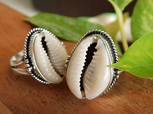 Natural Cowrie shell ring, Beach Shell Ring Shell Ring For Women, Summer Ring gypsy ethnic boho style shell handmade jewelry, codi ring for friend, (6)