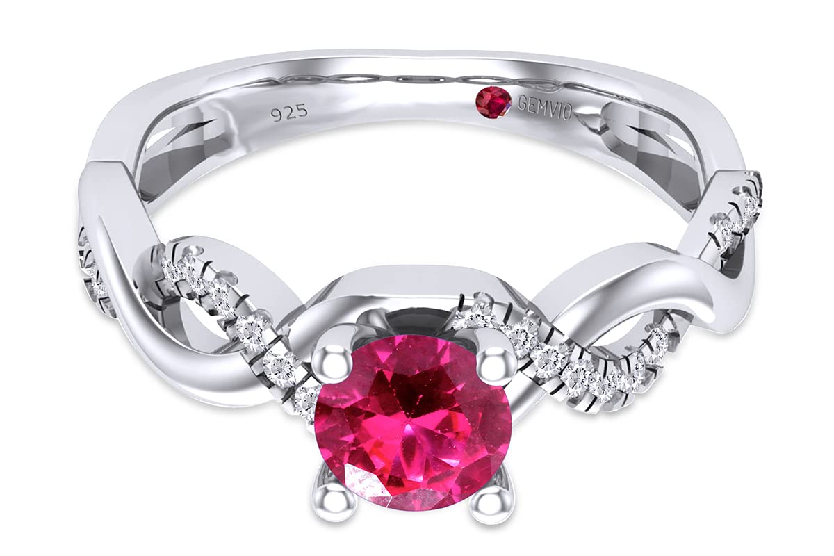 GEMVIO Collection 5MM Round Cut Lab Created Ruby Gemstone & Natural Diamond Infinity Swirl Engagement Ring In 14K White Gold Over Sterling Silver Anniversary Wedding Ring(0.60 Cttw)-8