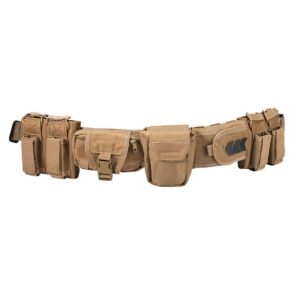 FINER SHOP Tactical Belt, Military Style Webbing Riggers with 5 Accessories Bag, MOLLE Battle Belt for Hiking and Camping