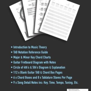 Guitar TAB Book: Includes introduction to music theory for guitar with explanations, diagrams, chord charts and TAB notation guide with 112 blank ... intermediate acoustic & electric guitarists.