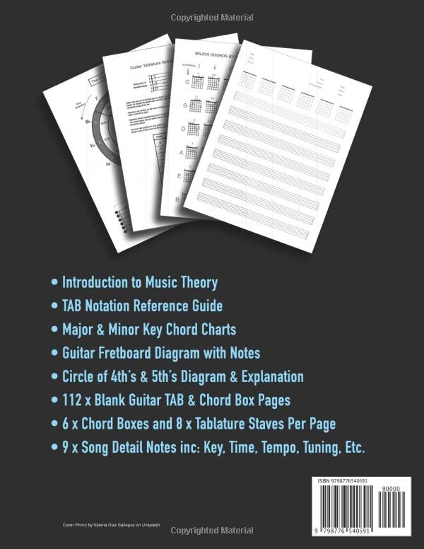 Guitar TAB Book: Includes introduction to music theory for guitar with explanations, diagrams, chord charts and TAB notation guide with 112 blank ... intermediate acoustic & electric guitarists.