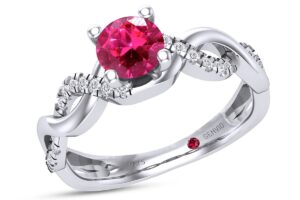 gemvio collection 5mm round cut lab created ruby gemstone & natural diamond infinity swirl engagement ring in 14k white gold over sterling silver anniversary wedding ring(0.60 cttw)-8