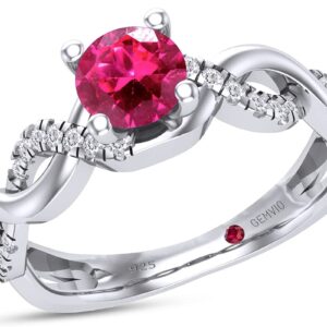 GEMVIO Collection 5MM Round Cut Lab Created Ruby Gemstone & Natural Diamond Infinity Swirl Engagement Ring In 14K White Gold Over Sterling Silver Anniversary Wedding Ring(0.60 Cttw)-8