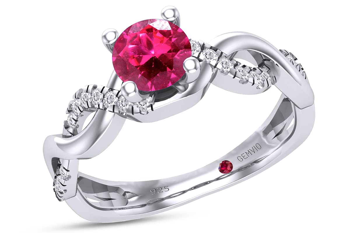 GEMVIO Collection 5MM Round Cut Lab Created Ruby Gemstone & Natural Diamond Infinity Swirl Engagement Ring In 14K White Gold Over Sterling Silver Anniversary Wedding Ring(0.60 Cttw)-8