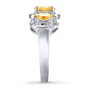 55Carat Natural-Citrine 925-Sterling-Silver Sparkle Three-Stone Halo Rings Diamond Accents Gemstone Handcrafted Fashion Jewelry Wedding Gifts for Women Size: 11