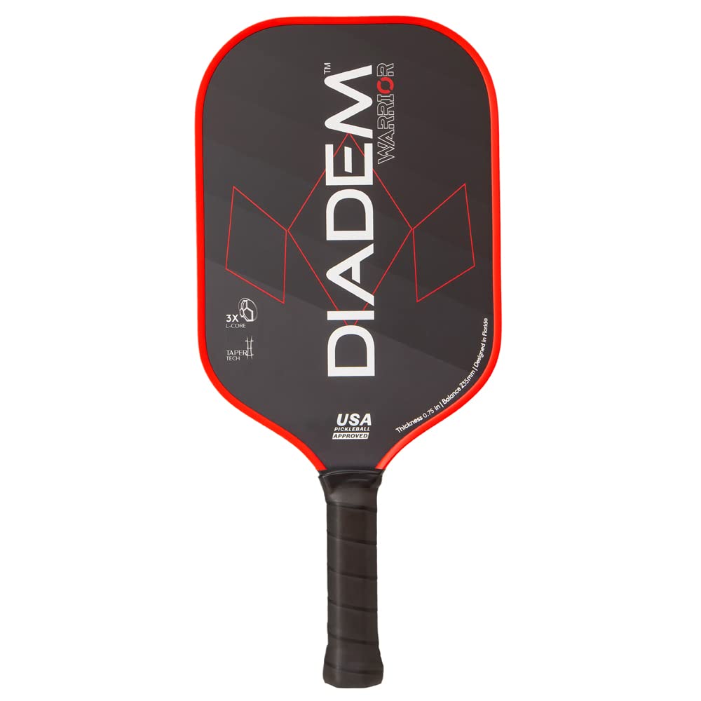 Diadem Warrior Pickleball Paddle | 3X L-Core Hybrid Nomex Polymer Honeycomb Core, Grit Paint Surface for Spin, Control and Power | Indoor/Outdoor | USAPA Approved (Red)