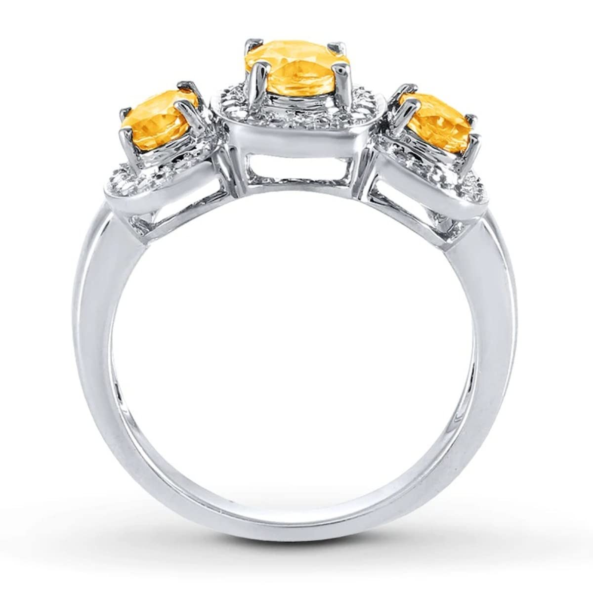 55Carat Natural-Citrine 925-Sterling-Silver Sparkle Three-Stone Halo Rings Diamond Accents Gemstone Handcrafted Fashion Jewelry Wedding Gifts for Women Size: 11