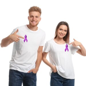 150 Pieces Purple Ribbon Awareness Pancreatic Cancer Awareness Pins Domestic Violence Awareness Lupus Overdose Alzheimers Cancer Awareness Pins Purple Brooch with Safety Pins for Charity Public Event