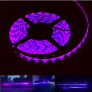 vbakor 12v 16.4ft marine boat ultra violet uv black light led lights strip, night fishing lights, 5050 led waterproof uv led strip with extension cable for fishing boat pontoon yacht