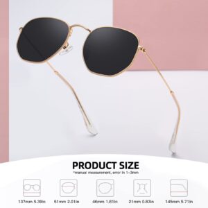 MEETSUN Polarized Hexagon Sunglasses for Women Men Polygon Square Sun Glasses UV400 Protection Metal Frame Gold Frame-Gray Lens