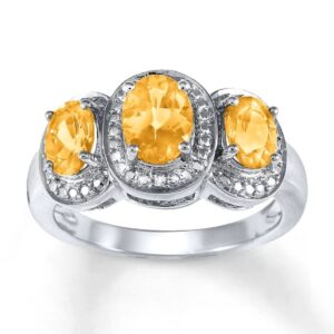 55carat natural-citrine 925-sterling-silver sparkle three-stone halo rings diamond accents gemstone handcrafted fashion jewelry wedding gifts for women size: 11