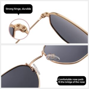 MEETSUN Polarized Hexagon Sunglasses for Women Men Polygon Square Sun Glasses UV400 Protection Metal Frame Gold Frame-Gray Lens