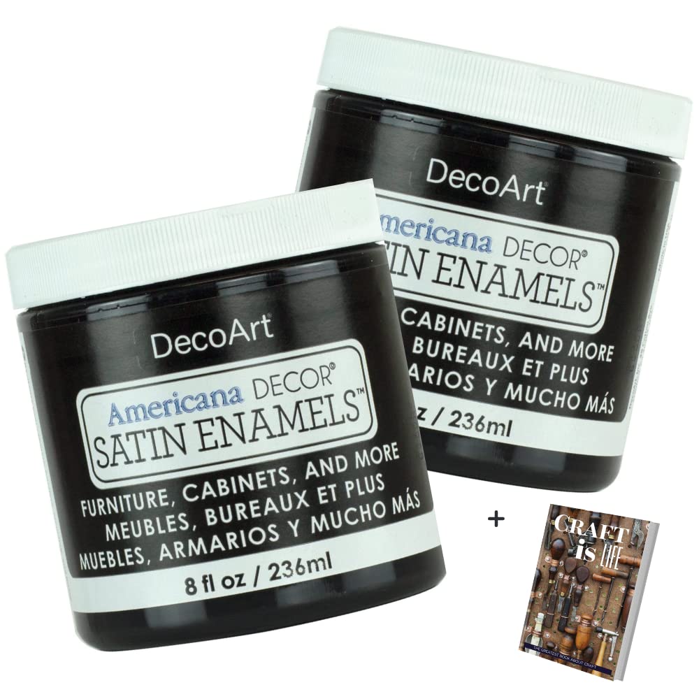 DecoArt Americana Decor Satin Enamels - 2 Pack 8 Oz Classic Black Acrylic Paint Set for Wall Decor, Kitchen Decor, Home Decor Wall Art - DIY Projects & Home Design Furniture Paint Set with E-book