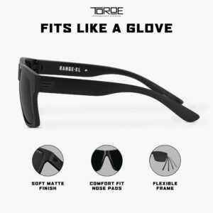 TOROE Eyewear Matte Black RANGE XL Frame Sunglasses Light Weight TR90 Frame, Polarized Polycarbonate Lens (Matte Black | Black Emblem, Black (C4))