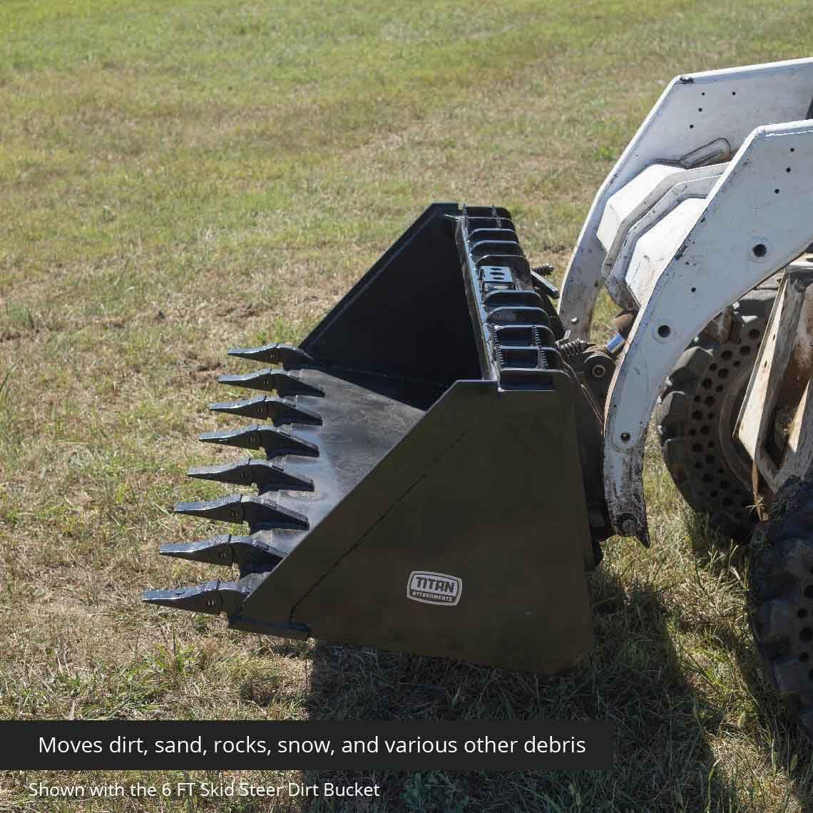 Titan Attachments 84" HD Skid Steer Dirt Bucket with Bolt-On Teeth, Rated 3,200 LB, Universal Quick Tach