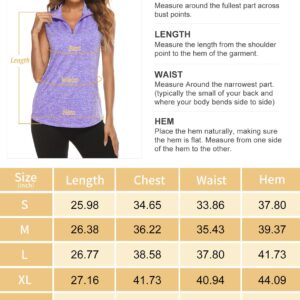 Koscacy Women's Sleeveless Golf Tennis Polo Shirts Zip Up Dry Fit Workout Tank Tops Purple X-Large