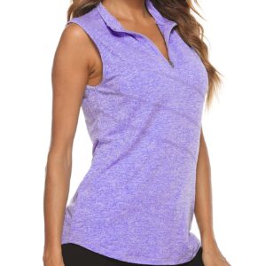 Koscacy Women's Sleeveless Golf Tennis Polo Shirts Zip Up Dry Fit Workout Tank Tops Purple X-Large