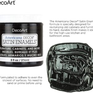 DecoArt Americana Decor Satin Enamels - 2 Pack 8 Oz Classic Black Acrylic Paint Set for Wall Decor, Kitchen Decor, Home Decor Wall Art - DIY Projects & Home Design Furniture Paint Set with E-book