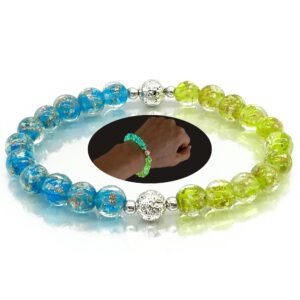 artsy crafts inc glow in the dark beads bracelet, european lampwork bead bracelet, luminous beads anxiety stress relief healing crystal chakra bracelets women men (blue and lime)