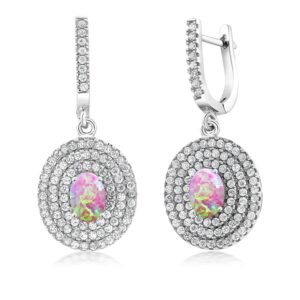 Gem Stone King 3.40 Ct Oval Cabochon Pink Simulated Opal 925 Sterling Silver Earrings