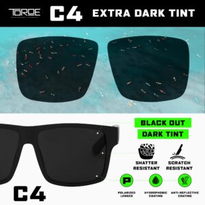 TOROE Eyewear Matte Black RANGE XL Frame Sunglasses Light Weight TR90 Frame, Polarized Polycarbonate Lens (Matte Black | White Emblem, Black (C4))