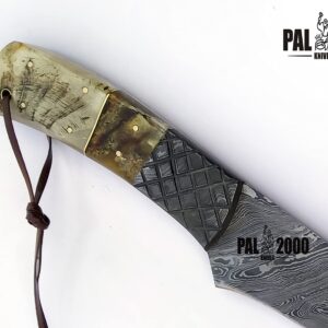 PAL 2000 KNIVES HSK-9990 Handmade Damascus Sword Knife Ram Horn Handle With Sheath