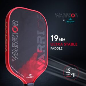 Diadem Warrior Pickleball Paddle | 3X L-Core Hybrid Nomex Polymer Honeycomb Core, Grit Paint Surface for Spin, Control and Power | Indoor/Outdoor | USAPA Approved (Red)