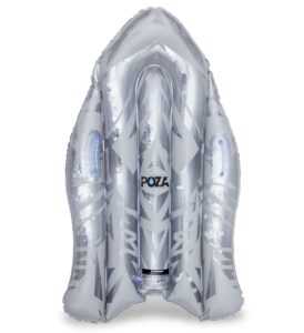 poza inflatable silver snow boogie sled – luxurious snow sled with handles and filled with silver snowflake confetti – premium heavy duty cold resistant pvc sled for adults and kids – 44 inch