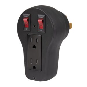 Progressive Industries 50A RV Male to (2) 15A Female Resettable Circuit Breaker Adapter, CBA-5015,Black