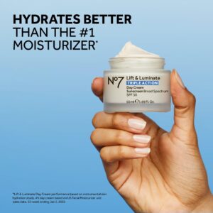 No7 Lift & Luminate Triple Action Day Cream - Anti-Aging Face Cream SPF 30, Hyaluronic Acid & Vitamin C - Visibly Firms Skin for Healthy Looking Radiance - Suitable for Sensitive Skin (1.69 Fl Oz)