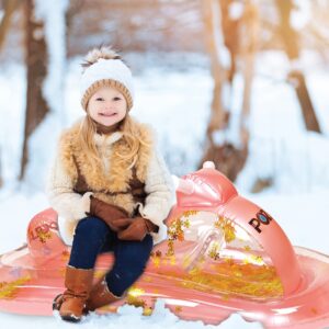 POZA Inflatable Rose Gold Snowmobile Sled - Luxurious Snow Sled with Handles filled with Gold Snowflake Confetti, Premium Cold Resistant PVC Heavy Duty Sled, Ski Sled for Adults and Kids - 51 Inches