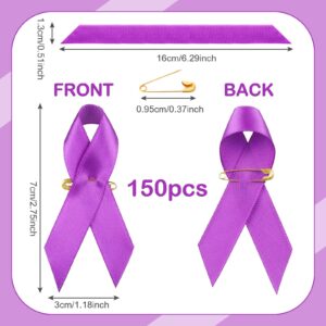 150 Pieces Purple Ribbon Awareness Pancreatic Cancer Awareness Pins Domestic Violence Awareness Lupus Overdose Alzheimers Cancer Awareness Pins Purple Brooch with Safety Pins for Charity Public Event