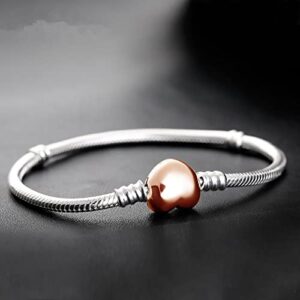 QeenseKc Rose Gold Heart Clasp Snake Chain Bracelet for Women Girls fit European Pandora Style Charm Bead 19cm (BR_Barrel_Heart_Rose_19)