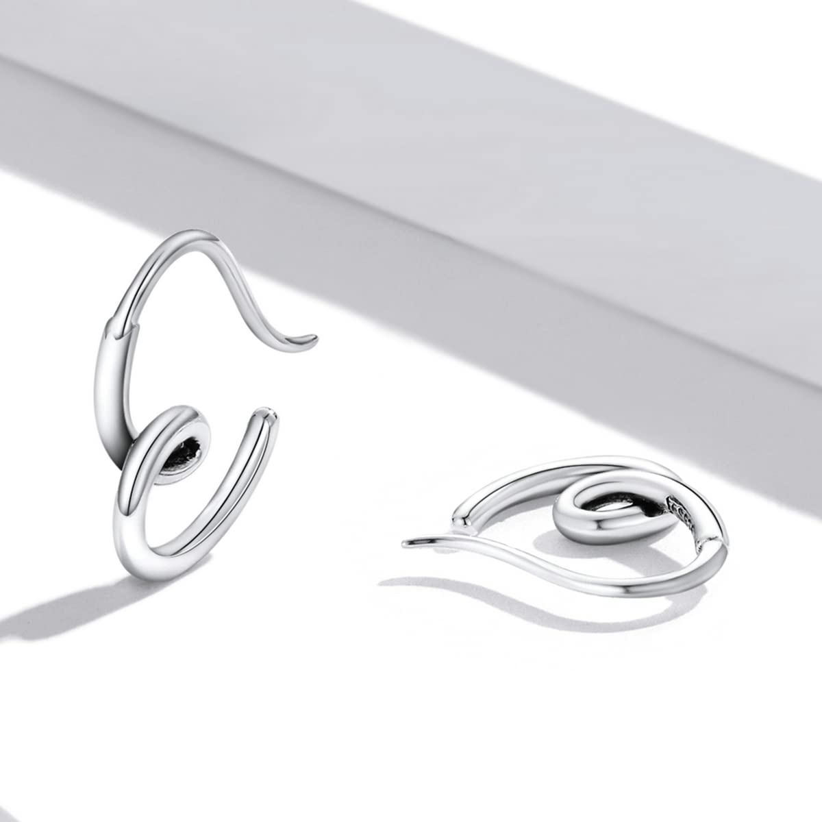 BISAER Love Heart Earrings for Women 925 Sterling Silver Pull Through Hoop Earrings Heart Shape Small Hoops Earrings