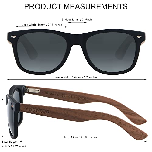 ANDWOOD Wood Sunglasses Polarized for Men Women Uv Protection Wooden Bamboo Frame Mirrored Sun Glasses