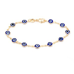 18K Gold Plated Multicolored Evil Eye Bracelet for Women - Made in Brazil (Blue)