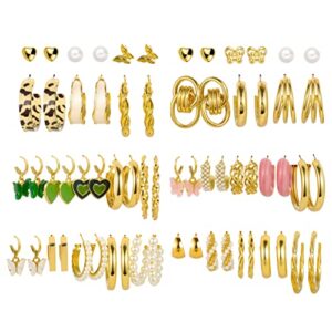 32 pairs gold hoop earrings set for women, fashion chain link hoop stud drop dangle earrings boho statement hypoallergenic earrings for christmas jewelry gift