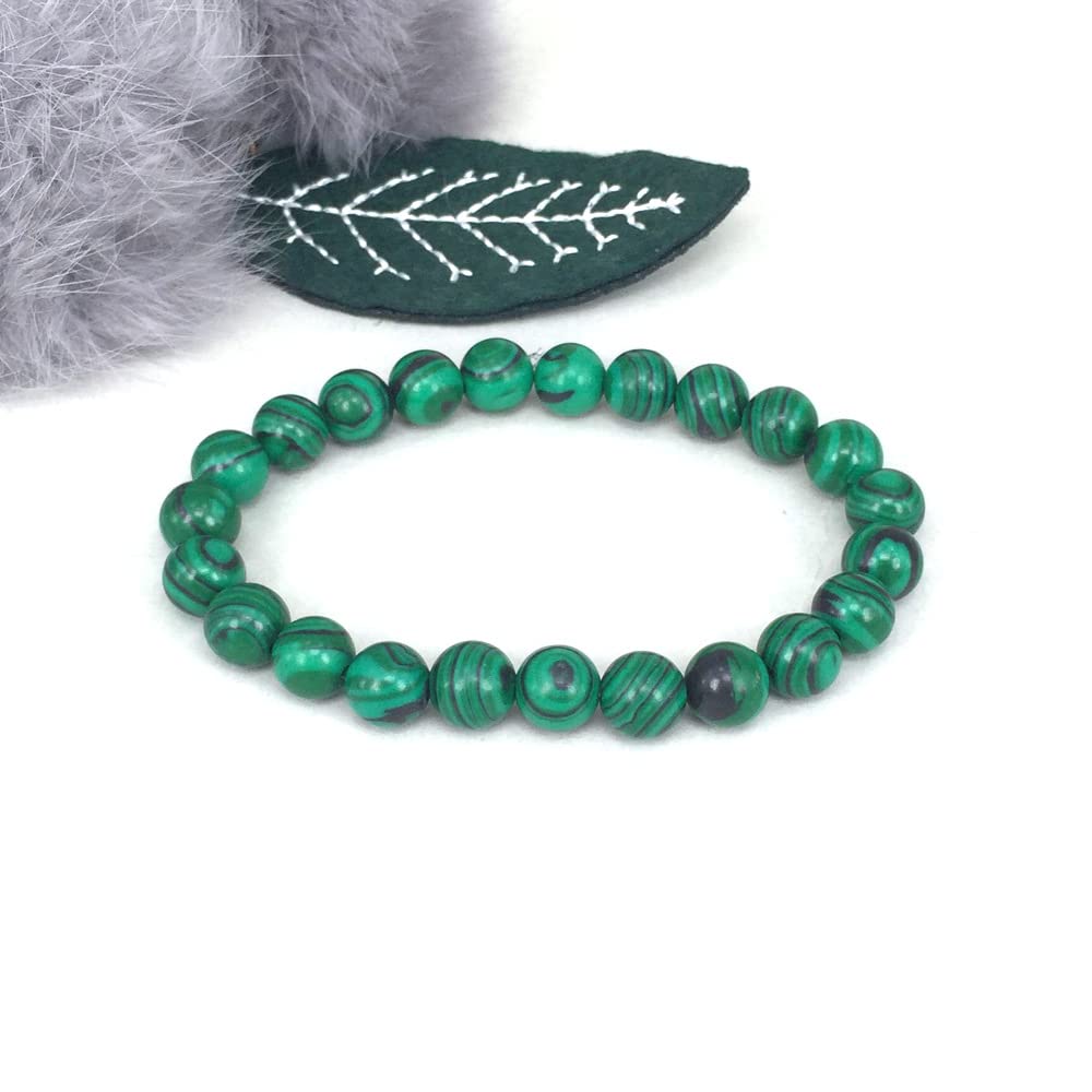 COLORFUL BLING Natural Malachite Bracelet Set, Handmade Gemstone Beaded Stretch Bracelets for Women Men Yoga Bracelet Natural Stone Crystal Beads Bracelets