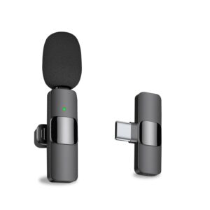 professional wireless lavalier lapel microphone for android computer - cordless omnidirectional condenser recording mic with usb c interface for interview video podcast vlog youtube