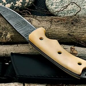 Custom Handmade Damascus Steel Hunting Knife Skinner knife Fixed Blade Knife 8 1/2'' Overall Camel Bone with Sheath BW-4145