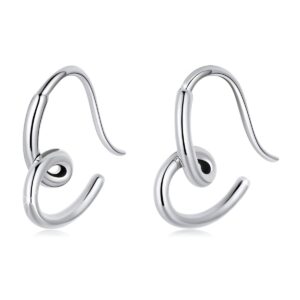 BISAER Love Heart Earrings for Women 925 Sterling Silver Pull Through Hoop Earrings Heart Shape Small Hoops Earrings