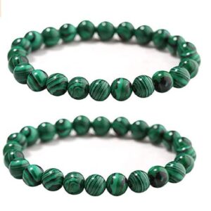 COLORFUL BLING Natural Malachite Bracelet Set, Handmade Gemstone Beaded Stretch Bracelets for Women Men Yoga Bracelet Natural Stone Crystal Beads Bracelets