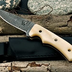 Custom Handmade Damascus Steel Hunting Knife Skinner knife Fixed Blade Knife 8 1/2'' Overall Camel Bone with Sheath BW-4145