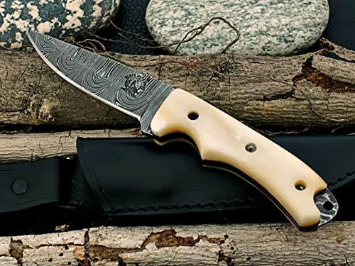 Custom Handmade Damascus Steel Hunting Knife Skinner knife Fixed Blade Knife 8 1/2'' Overall Camel Bone with Sheath BW-4145