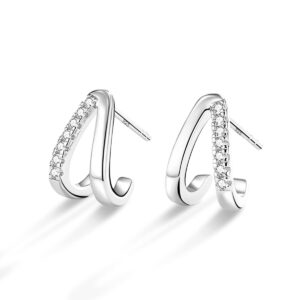 eamti 925 sterling silver hoop earrings for women cz cubic zirconia half hoop earrings small split huggie hoop earrings hypoallergenic