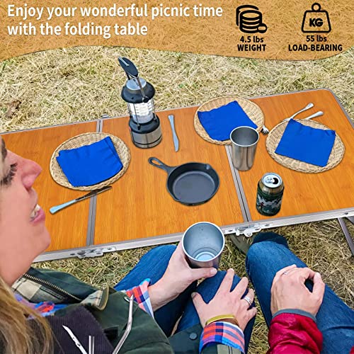 PLANEXPERT Folding Camping Table,3 Feet Portable Outdoor Table with Aluminum Legs,3 Fold Lightweight Beach Table with Handle,Camping Accessories for Home Picnic BBQ Garden Cooking