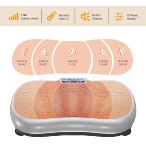 Vibration Plate Exercise Machine with Bluetooth Speaker, 10 Modes Whole Body Shape Vibration Platform Machine with Jump Rope for Weight Loss Fitness, 99 Levels Home Gym Equipment Workout Machine