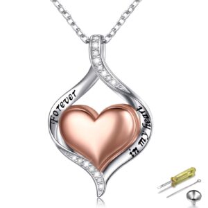 cremation jewelry 925 sterling silver teardrop urn necklace for ashes rose gold heart shape forever in my heart memorial keepsake pendant for human/pets ashes for women gift(heart rose gold)