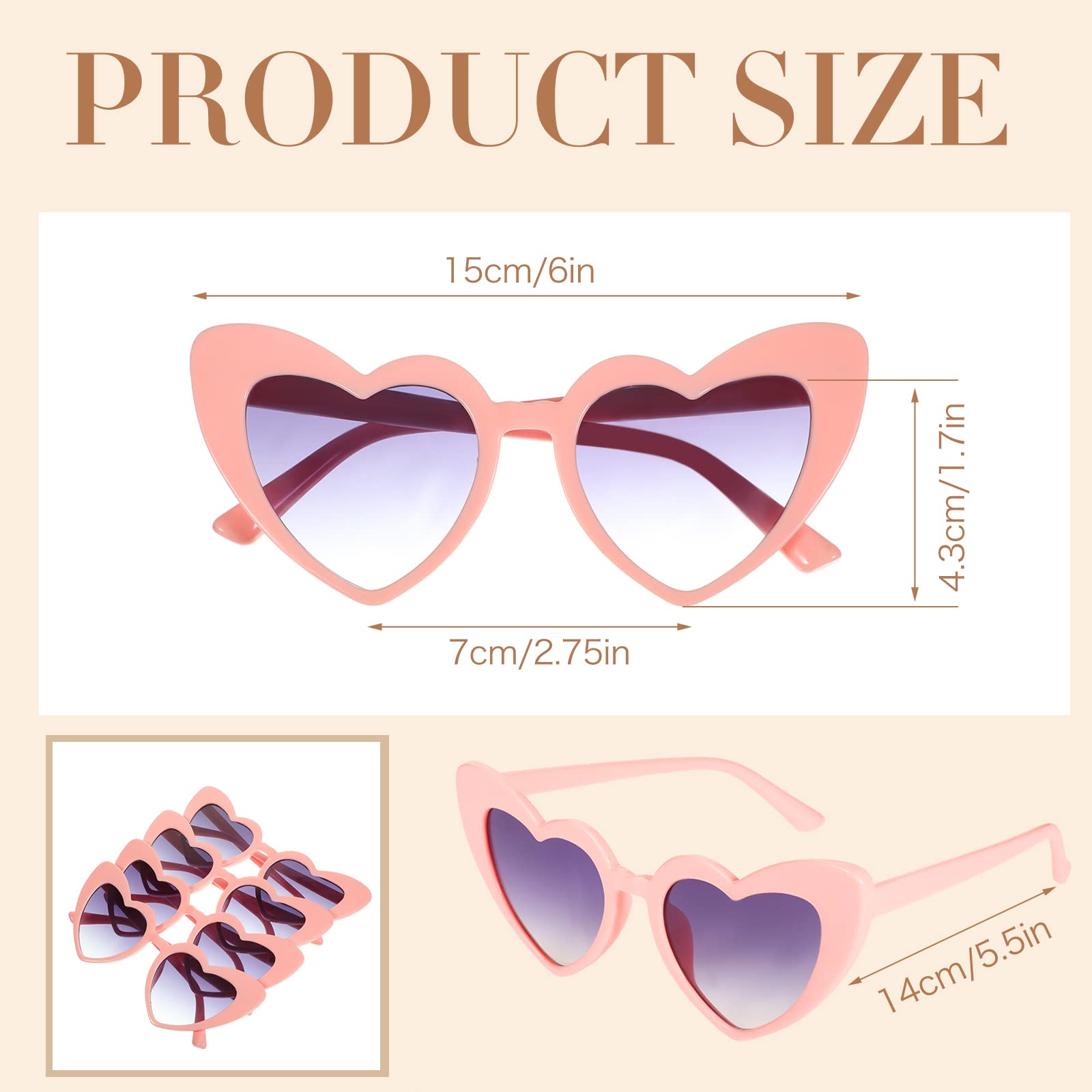 Flutesan 12 Pairs Bachelorette Sunglasses Heart Sunglasses Bulk Heart Shaped Sunglasses Bachelorette Party Supplies for Women(Pink)