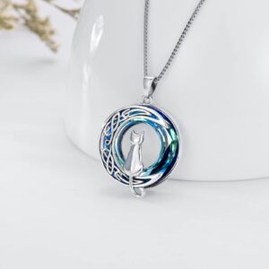 TOUPOP Cat Gifts for Cat Lovers Sterling Silver Celtic Cat on the Moon Pendant Necklace with Blue Circle Crystal Birthday Christmas Jewelry Gifts for Women Teen Girls